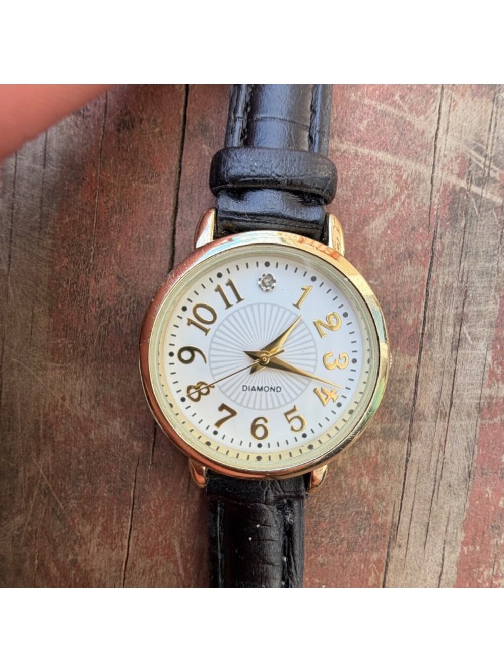 Gold-Tone Womens Analog Watch With Black Faux Leather Strap & Japanese Movement